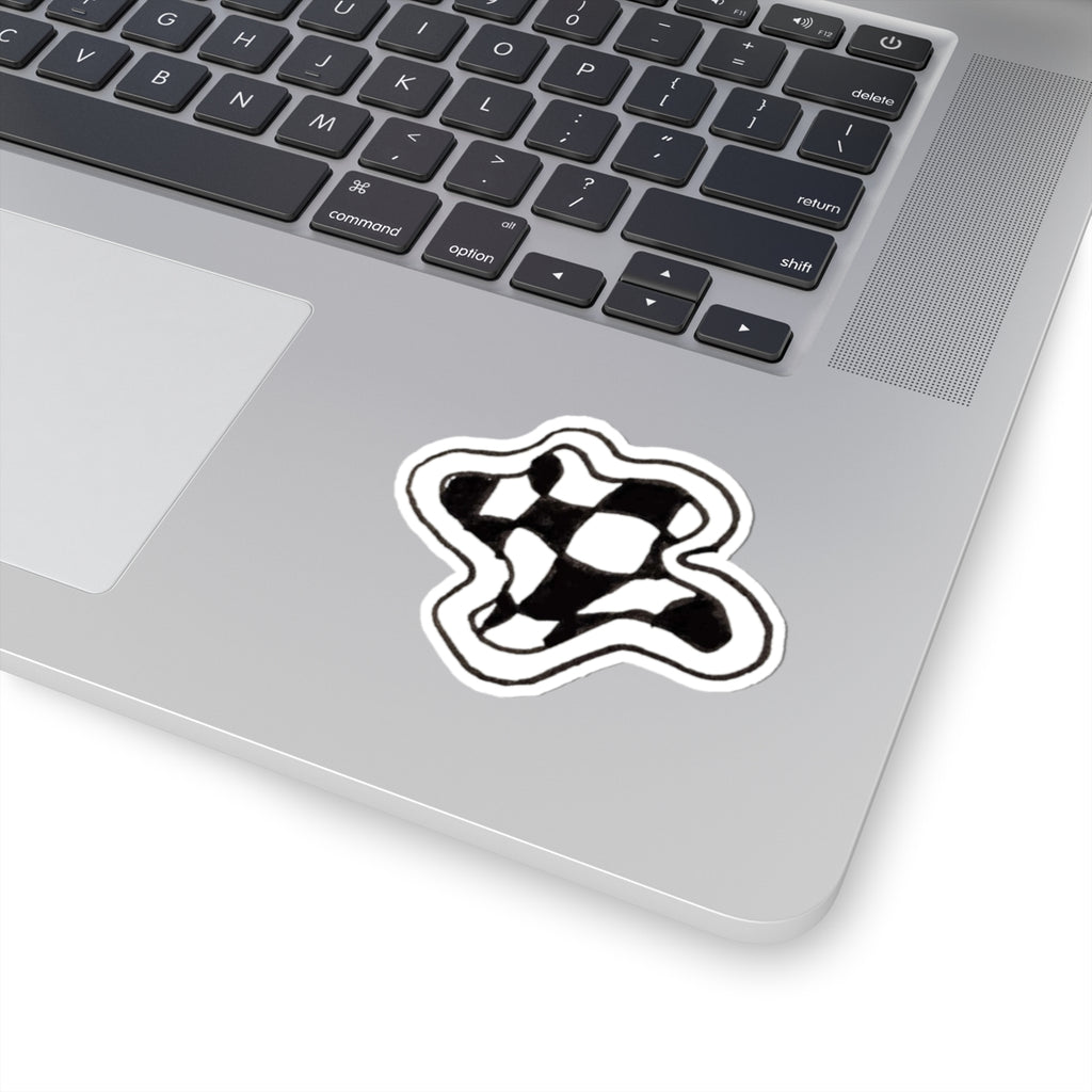 Abstract Checkerboard Blob Sticker — Black & White Kiss-Cut Vinyl Sticker