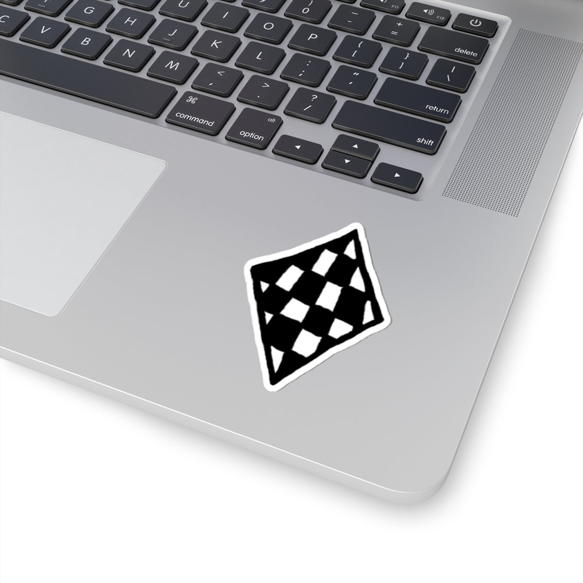 Checkered Diamond Kiss-Cut Sticker — Black & White Skate/Retro Laptop Decal